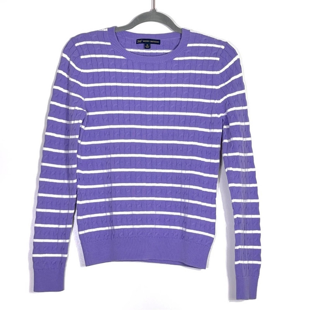 Brooks Brothers Purple and White Striped Crewneck Sweater